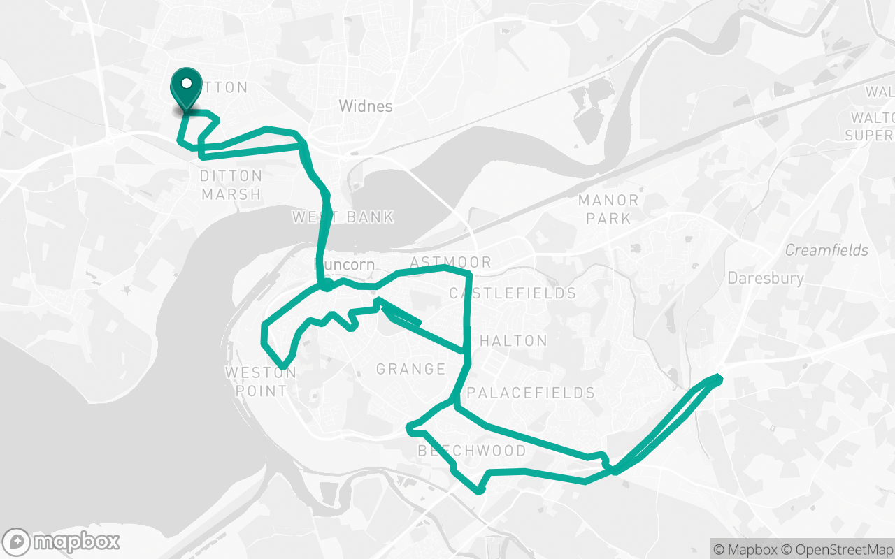 Map of the Widnes · Route 1 practice route near Widnes test centre, drawn on real streets