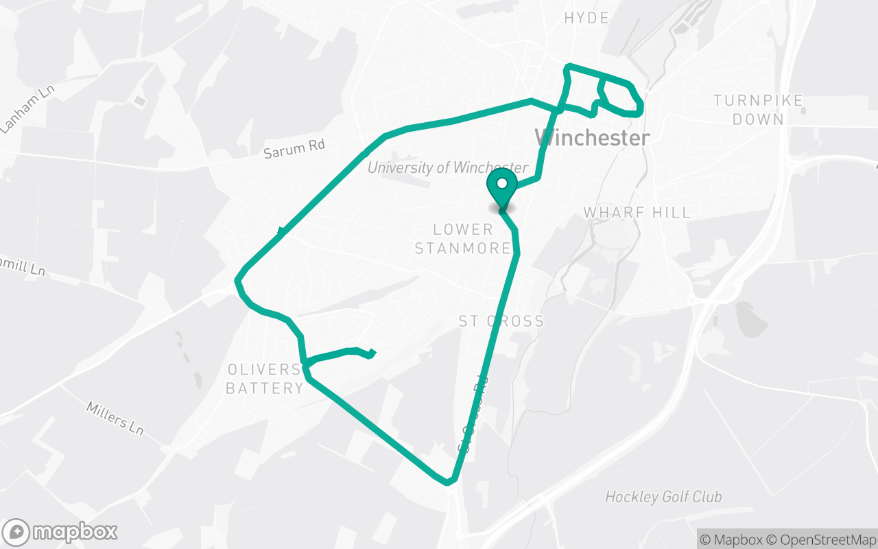 Map of the Winchester · Residential practice loop practice route near Winchester test centre, drawn on real streets