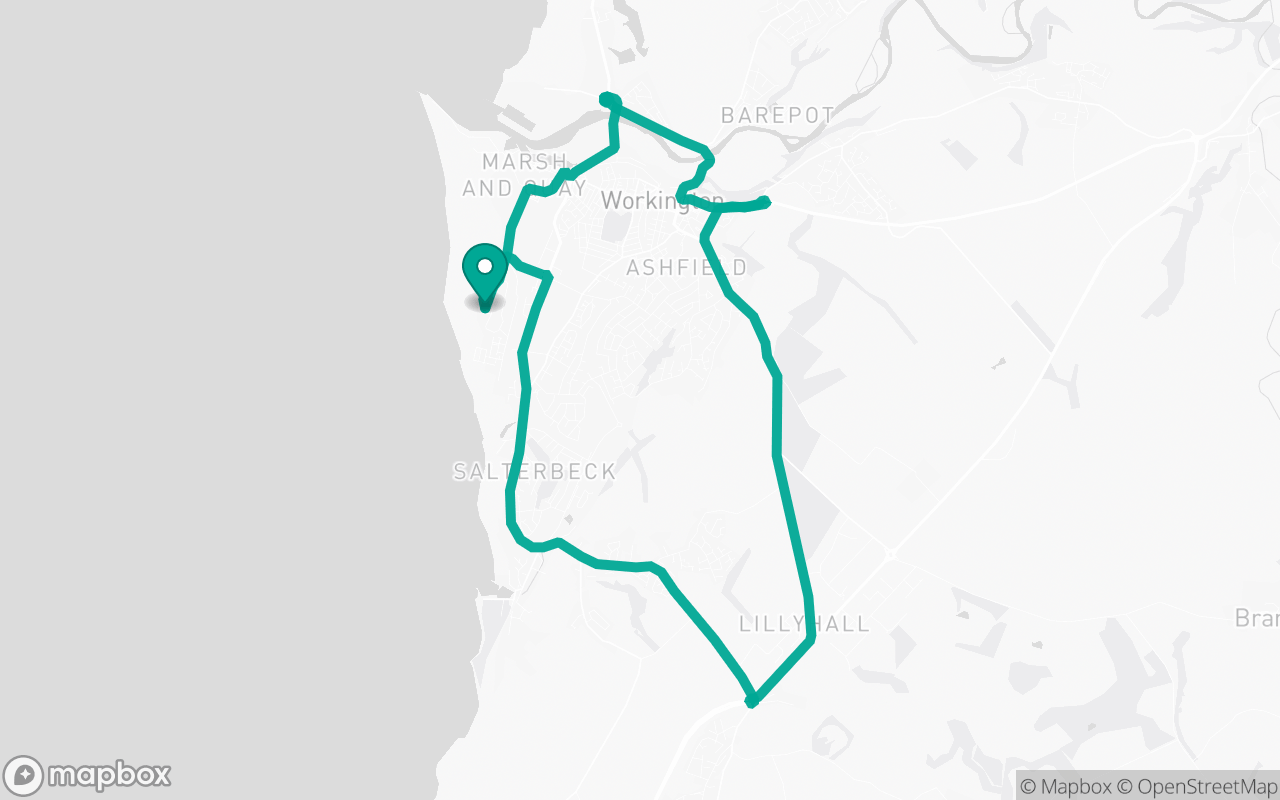 Map of the Workington · Roundabout practice loop practice route near Workington test centre, drawn on real streets