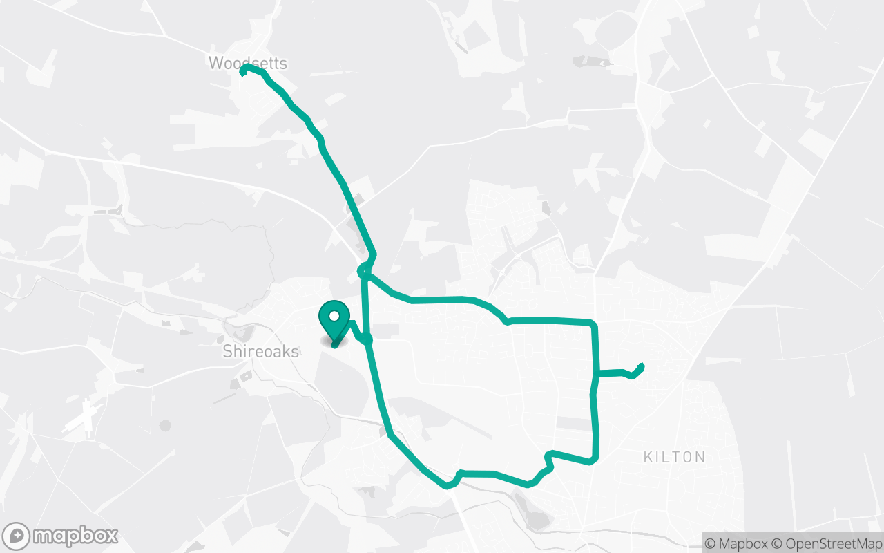 Map of the Worksop · School-zone practice loop practice route near Worksop test centre, drawn on real streets