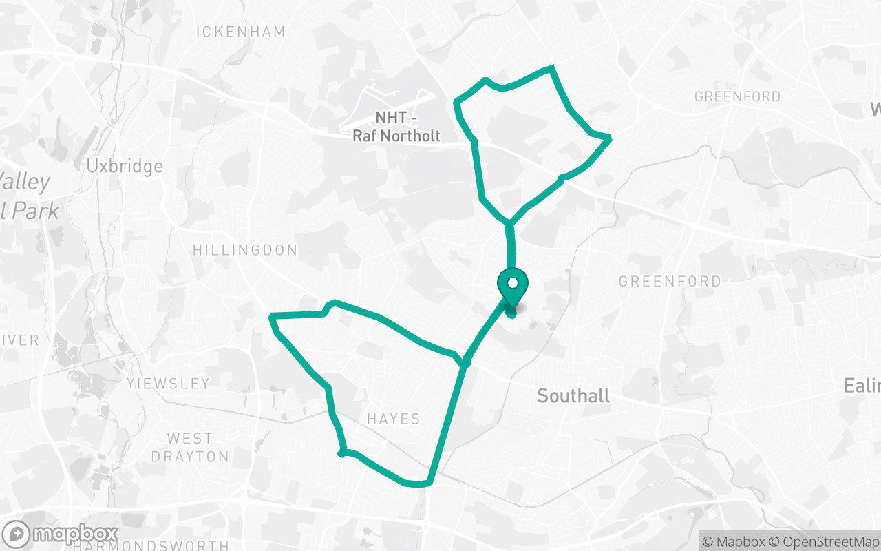 Map of the Yeading · Roundabout practice loop practice route near Yeading test centre, drawn on real streets