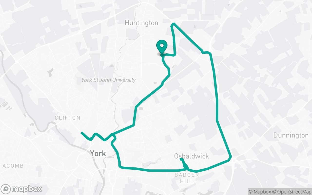 Map of the York · School-zone practice loop practice route near York test centre, drawn on real streets